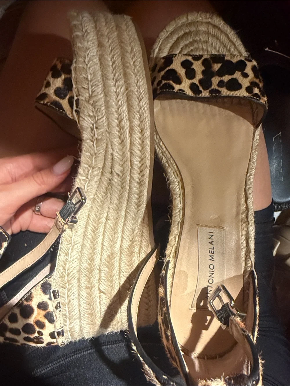 ANTONIO MELANI Leopard Print Espadrille Slingbacks - Beige & Black